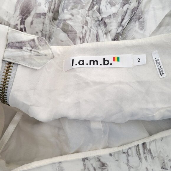 L.A.M.B. Gwen Stefani Gray White Marble Print Pocket Silk Drape Mini Skirt Sz 2 - Picture 9 of 12